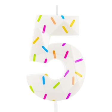 Imagem de Hongplus Vela colorida 3D para meninas de 5 anos, velas coloridas número 5, velas para decoração de bolo, decoração de topo de bolo de feliz 5º aniversário para meninas, mulheres, festa de aniversário