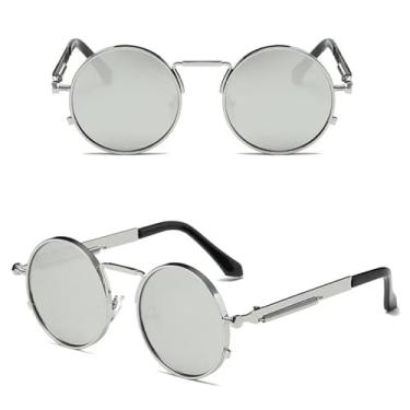 Imagem de HCPIHF Óculos estilo punk vintage masculino retrô redondo armação de metal feminino moda uv400 (prata)
