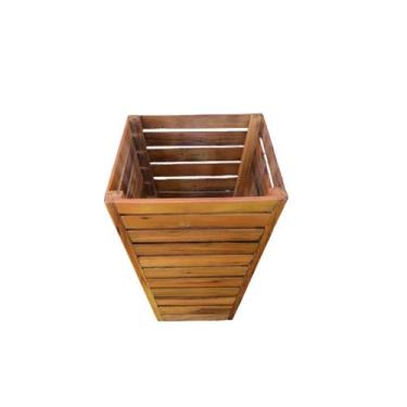 Imagem de Vaso Cachepot Cone Ripado Madeira Maciça 60 CM Natural Para Decoração 