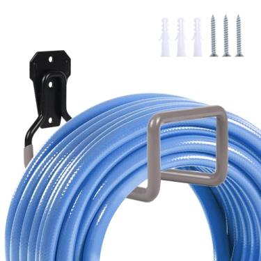 Imagem de Suporte de parede para mangueira de jardim, suporte de mangueira de água resistente para uso externo/interno no quintal, ganchos de mangueira duráveis de metal, ideal para armazenamento de mangueira