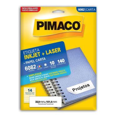 Imagem de Etiqueta inkjet/laser carta 6082 com 10 folhas Pimaco