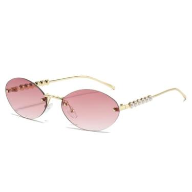 Imagem de HCHES Óculos de sol ovais sem aro femininos, luxuosos e elegantes, com armação em degradê UV400 (S079-C6)