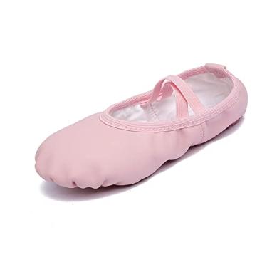 Imagem de Sapatos de dança bailarina para crianças pequenas, meninas, crianças, balé, couro com sola dividida para bebês/crianças pequenas/crianças grandes, Rosa 1, 16