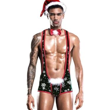 Imagem de BBOYMMYOBB Male Xmas Sexy Lingerie For Men, Men's Wrestling Singlet, 3 Piece Christmas Santa Claus Role Playing Costume Outfit