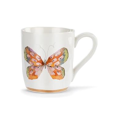 Imagem de DEMDACO Caneca de café para sua bebida matinal favorita, grés cerâmico de 400 ml, borboleta laranja