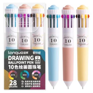 Imagem de Joyask 3 canetas multicoloridas Park, caneta esferográfica colorida 10 em 1, 28 cores, escrita suave de ponta fina de 0,8 mm, canetas esferográficas retráteis para escritório, escola, estudantes