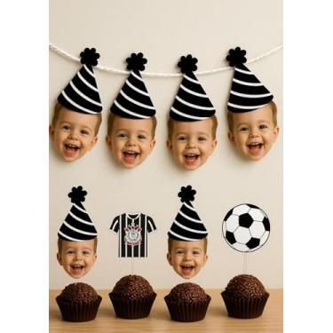 Imagem de Kit Festa Personalizado Escolha seu TIME : Bandeirinhas com Rosto + Topper para Brigadeiro Futebol (Corinthians)