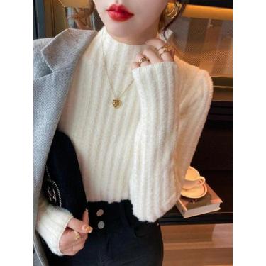 Imagem de Suéter Feminino Grosso E Quente Com Gola Alta, Pulôver De Malha Forrad