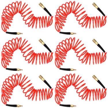 Imagem de Flutesan Pacote com 6, mangueira de ar de recuo de poliuretano, 1/10.2 cm x 7.6 m, mangueira de ar compressor de ar, linha de bobina flexível com restritor de curvatura Acoplador rápido industrial de