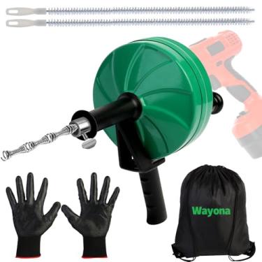 Imagem de Wayona Cobra de drenagem 1,5 m, cobra de encanamento para pia ferramenta de remoção de pelos de dreno de cobra, cobra de drenagem com acessório de broca trado de dreno com saco luvas escova de limpeza