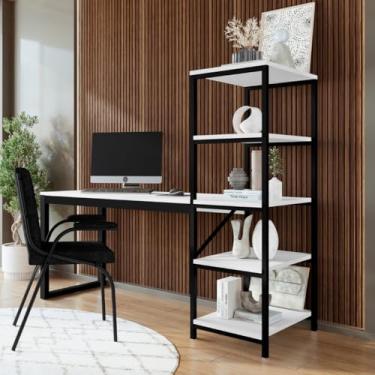 Imagem de Escrivaninha Home Office Innovare com Prateleira Design Moderno, Ideal para Organização e Produtividade no Trabalho ou Estudo, Compacta, Resistente e Perfeita para Otimizar seu Espaço (Branco/Preto)