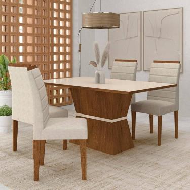 Imagem de Mesa 1,36 Biella Com 4 Cadeiras Estofadas Freijó/off/sd Bege - M.a