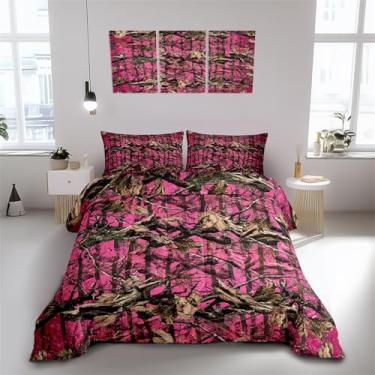 Imagem de Feelyou Conjunto de cama de camuflagem rosa para todos os fins para cabana de caçadores ou chalé rústico para meninos e meninas, casa de fazenda rústica, conjunto de edredom com 2 fronhas