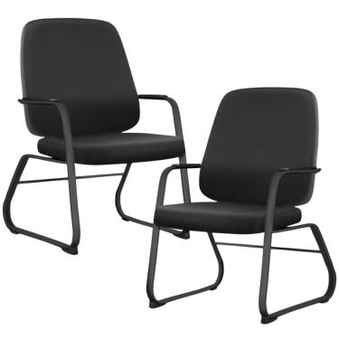 Imagem de Kit 02 Cadeiras Executiva Diretor Base Fixa Hub F02 Sintético Preto - Lyam Decor