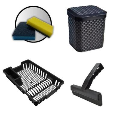 Imagem de Kit Escorredor De Louça Rodo De Pia Lixeira 5L Esponjas - Arqplast