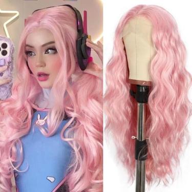 Imagem de Peruca SAPPHIREWIGS 13x4 em renda frontal rosa ondulada 61cm