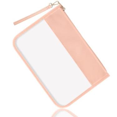 Imagem de Bolsa plana de PVC izuzta Clear Travel Makeup Bag rosa para mulheres