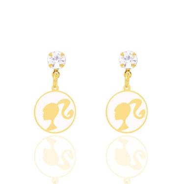 Imagem de Brinco Ponto De Luz Barbie Resina Folheado A Ouro 18K