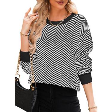 Imagem de Suéter feminino Dokotoo de tamanho grande, gola redonda, listrado, bra