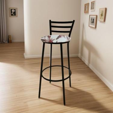 Imagem de Banqueta Alta Roma C/ Encosto - Moveraço, Assento Orquidea Vermelha