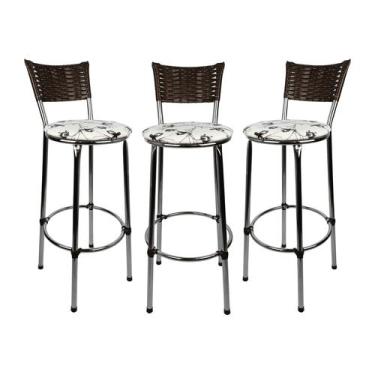 Imagem de KIT 3 Banquetas Alta Cromada Junco ARGILA Cozinha Balcão Bancada - ESP