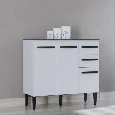 Imagem de Balcão de Cozinha com Tampo 3 Portas 90cm Isadora Poquema, Branco