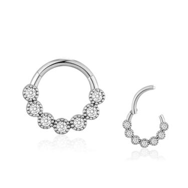 Imagem de 1 peça prata 16G zircão septo nariz anel 8 mm, aço cirúrgico daith torre concha argola brinco, joia septo, piercing de septo, argola hipoalergênica