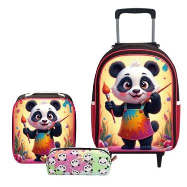 Imagem de Kit Mochila Infantil Escolar de Rodinhas | Bolsa Feminina Reforçada Panda