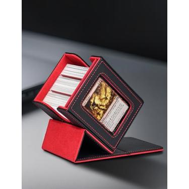 Imagem de Card case for MTG Commander decks, holds over 100 double-sleeved cards and window display cards, magnetic snap design, often fits MTG, PTCG, TCG, CCG, and sports decks(Black&Red)