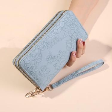 Imagem de Carteira feminina feminina com porta-cartão de crédito fofa carteira feminina clutch bolsas longas, Azul, Carteira feminina