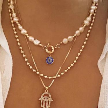 Imagem de Colar BJR Pearl com pingente de diamante, liga leve, feminino