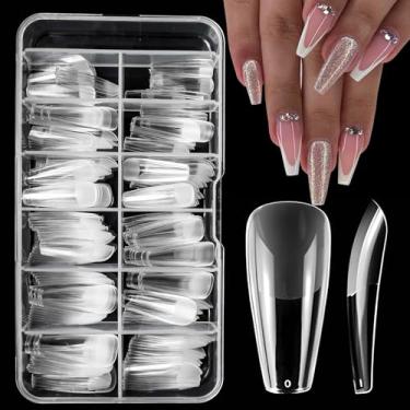 Imagem de Kit de unhas femininas de acrílico de caixão longo, 240 peças de pontas transparentes - Conjunto de unhas de pressão de cobertura completa com decalques adesivos para design de extensão de gel