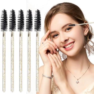 Imagem de 50 peças de varinhas de rímel com glitter, descartáveis para cílios e spoolie, aplicador de maquiagem, kit de ferramentas de extensão de cílios, cabo dourado preto