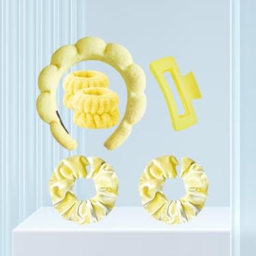 Imagem de 6 conjuntos de faixas de cabeça de spa para lavar o rosto cuidados com a pele facial, faixas de flores com clipe de garra para maquiagem inchada para máscara de lavagem de rosto, faixa de cabeça de