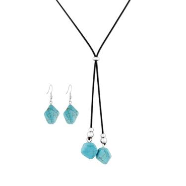 Imagem de MINACHI Boho Minimalista Criada Turquesa Irregular Forma Geométrica Colar com Brincos de Coração Combinando, Joias Boêmia Presente para Mulheres