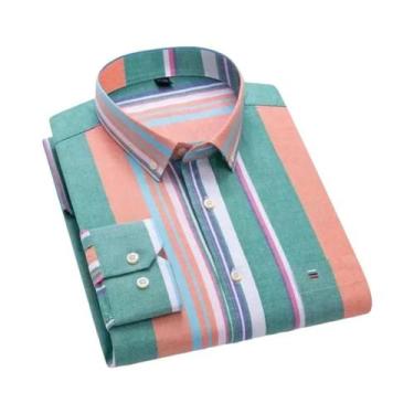 Imagem de Camisa Masculina De Manga Longa 100% Algodão Com Estampa Xadrez Botão 