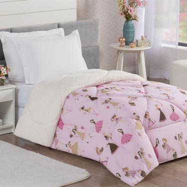 Imagem de Coberdrom Menininhas Solteiro Infantil Sherpa Toque Lã de Carneiro 1 Peça - Rosa