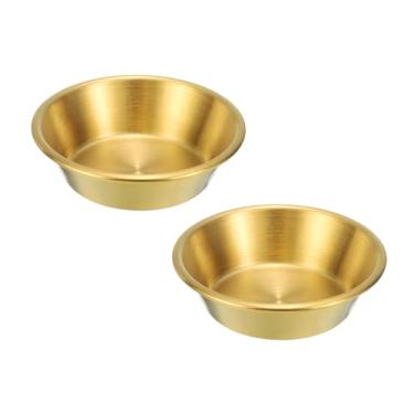 Imagem de Pratos de molho de aço inoxidável, 2 peças de pratos redondos de tempero, tigela de mergulho, pratos de pires para temperos, aperitivos, sobremesas, acompanhamentos, ouro