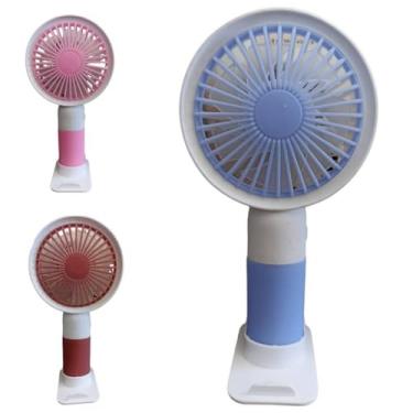 Imagem de Mini Ventilador Portátil Silencioso Recarregável Mão/Mesa com Suporte de Celular. (KIT 3 PCS Cor Aleatória)