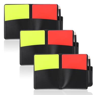 Imagem de Conjunto de 3 cartas de árbitro de árbitro de futebol vermelho e amarelo 2 cores com estojo de couro para lápis de papel de registro carteira de árbitros de futebol para vôlei, futebol, treinadores