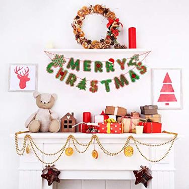 Imagem de Faixa de Feliz Natal - Placa de Natal de papel premium com para lareira interna, parede, janelas decoração festiva tradicional bandeira de Natal