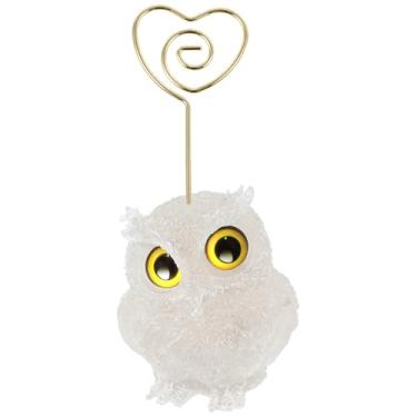 Imagem de rockcloud Porta-cartões de mesa de coruja de cristal natural em forma de coração, animais fofos, resina para decoração de casamento, casa, escritório