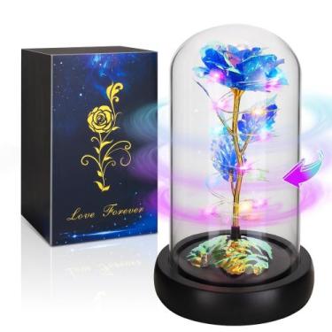 Imagem de Flor em cúpula de vidro Childom Rotating Blue Light Up Rose