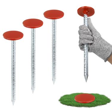 Imagem de Otoolling 4 peças de estacas galvanizadas de 30,5 cm, vergalhão resistente, perfil baixo, laranja, marcadores de linha de propriedade para gramado, jardim, paisagismo, barreira de ervas daninhas