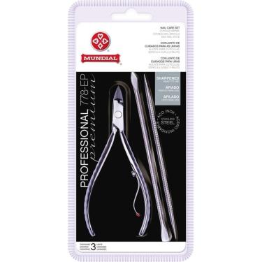 Imagem de Kit Alicate De Cutícula + Espátula + Palito Mundial Inox