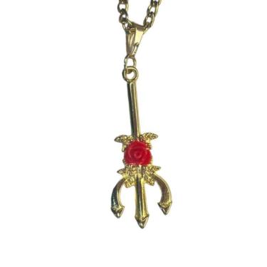 Imagem de Colar Corrente Pingente Pomba Gira Tridente 4,20 Cm Dourado