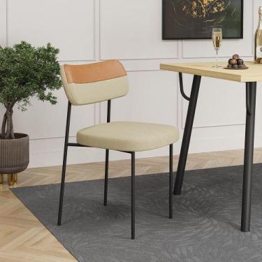 Imagem de Cadeira De Jantar Base Ferro Nile Pu Caramelo-linho A08 - D'rossi Bege