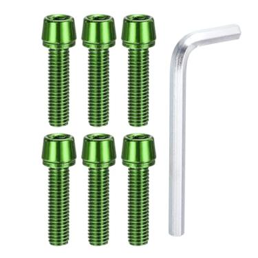 Imagem de PATIKIL Parafusos de haste de bicicleta M5 x 20 mm, 6 parafusos sextavados cônicos com arruelas e chave para haste de bicicleta de estrada BMX MTB, ciano