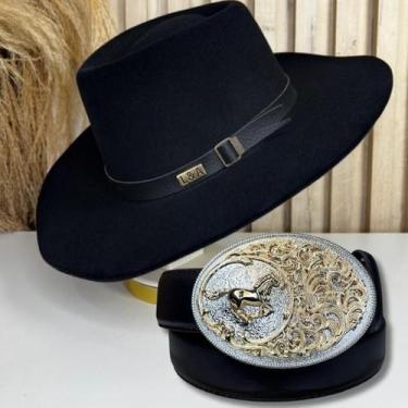 Imagem de Kit Chapéu e Cinto Country Adulto Cavalo Dourado - Su, Preto