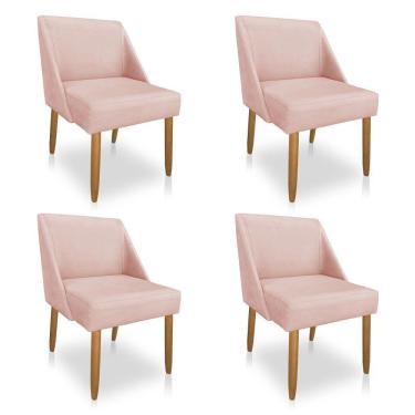 Imagem de Kit 04 Cadeiras Poltrona Juliana Suede Pés Palito Castanho Rosa Bebê